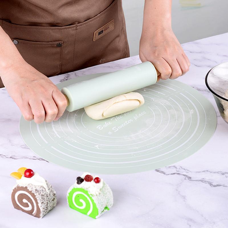 Silicone Dough Mat And Non-Stick Rolling Pins Set Kneading Pad Anti-Slip Pastry Boards For Pizza Pastry Bread Baking Tools