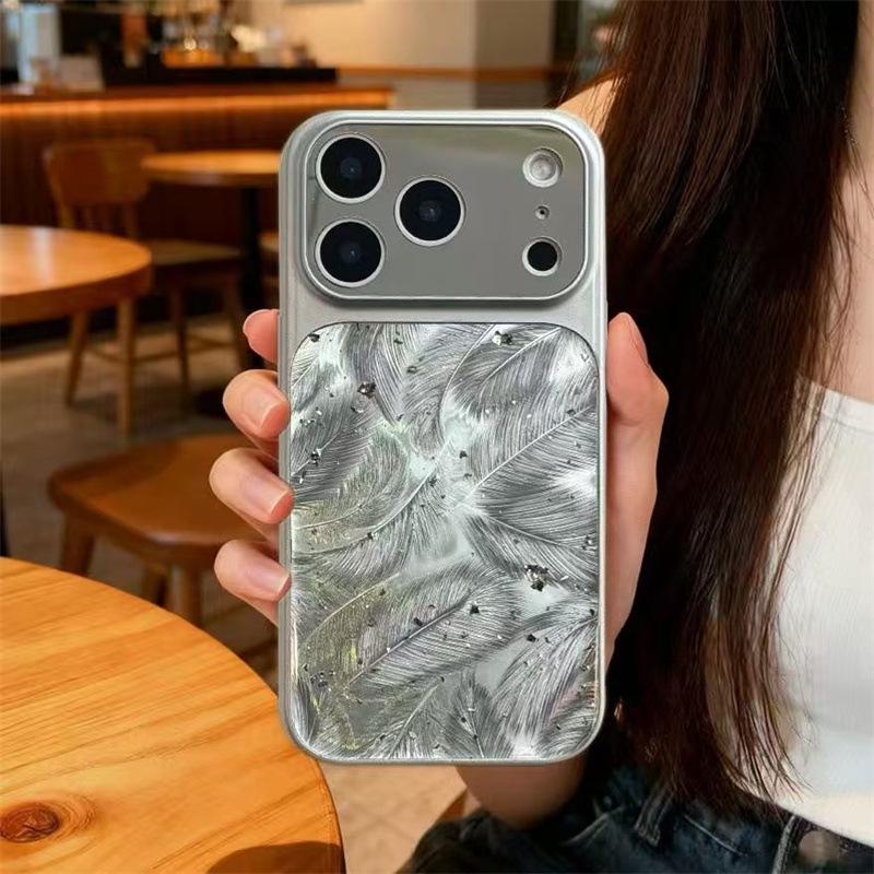 Electroplated Mirror iPhone 14/15/16/17 Pro Case with Gauze and Resin Finish iPhone 17 серебряный