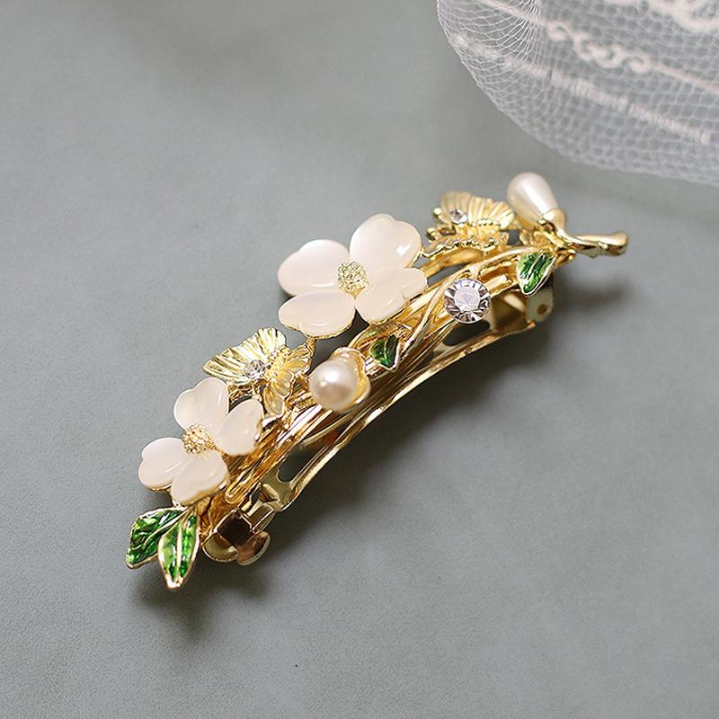Elegant Floral Hair Barrette, French Clip Spring Hair Claw,  Accents, Bridal Hair Accessory For Half-Up Hairstyles