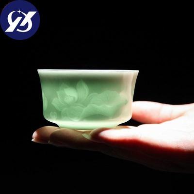 Taza de té de cerámica con dragón de loto tallado a mano, tazas de té Jingdezhen Celadon Master, 100ML