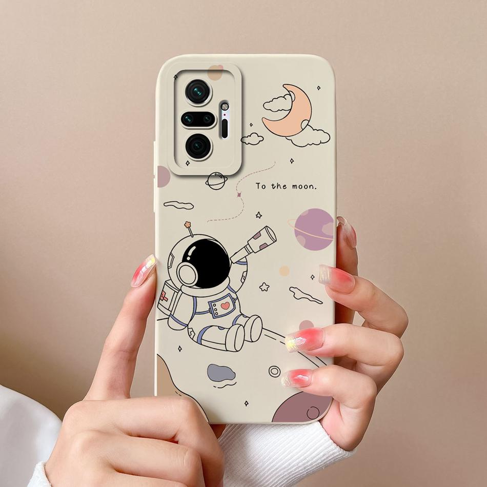 Case For Redmi Note 10 Pro Max Astronaut Soft Liquid Silicone Camera Protection Back Cover For Xiaomi Redmi Note 10Pro Max Coque
