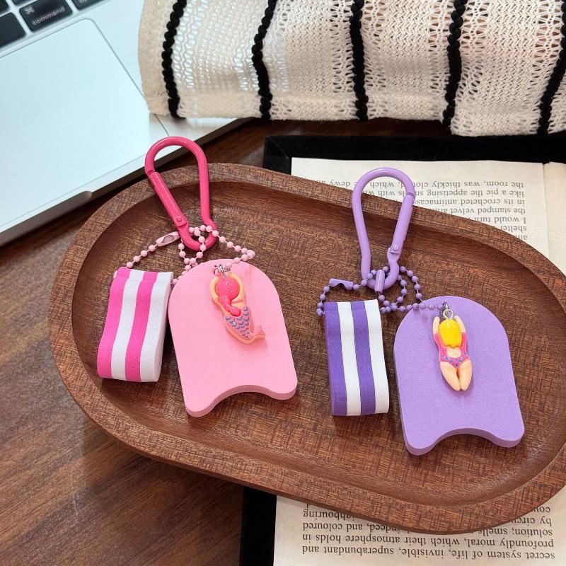 Cute Swimming Doll Keychain with Mini Floating Board Pendant Sturdy Clasp for Pencil Case Decor Kids Reward