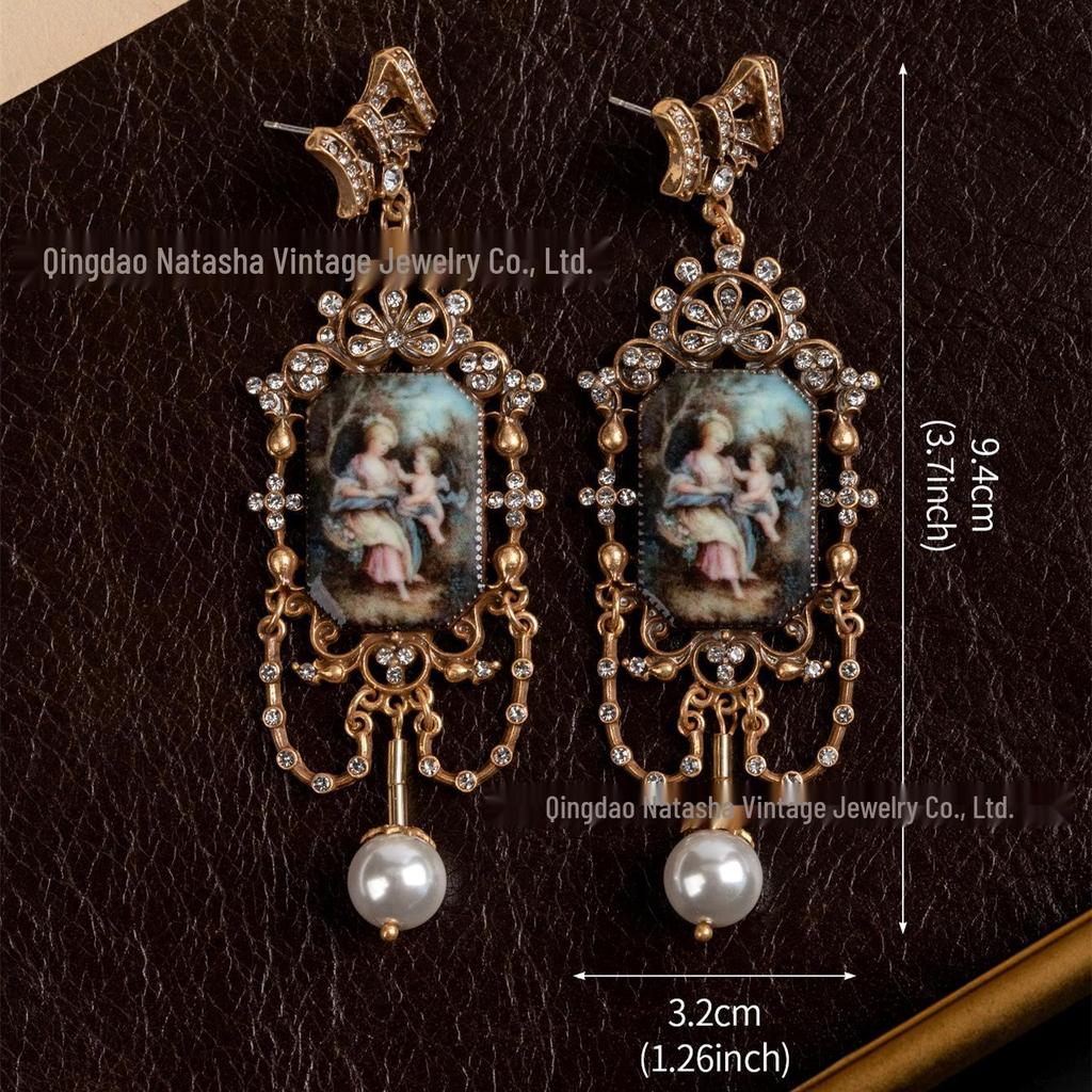 Vintage French Court Style Ornate Portrait Stud Earrings