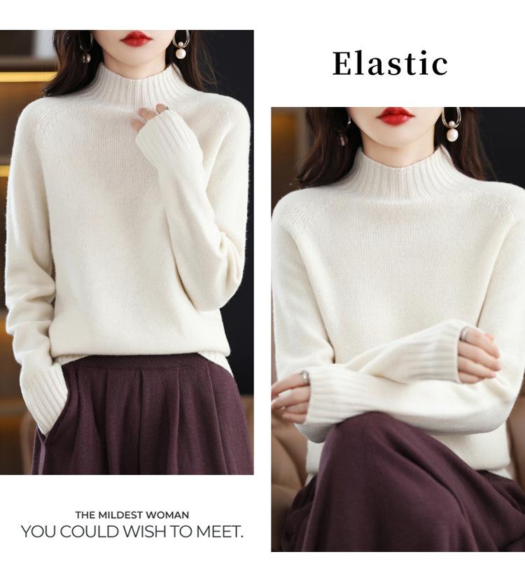Women's Pure Wool Half-High Neck Slim Fit Sweater for Autumn/Winter