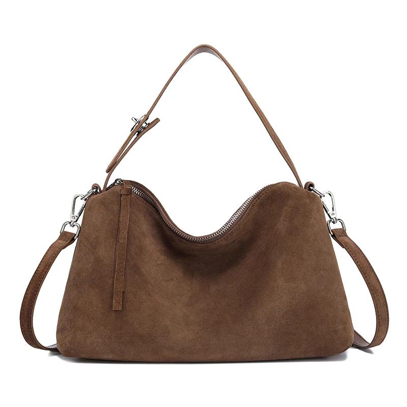 Women's Suede Cow Leather Shoulder Bags Crossbody Bag Big Bost Tote Soft Matte Suede Cow Leather Women's Handbag Shoulder Bag