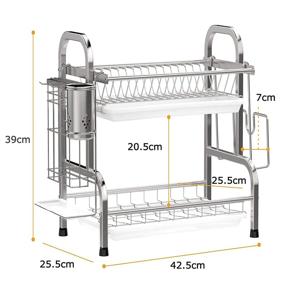 RiniroLis Drainer 2 Tier Dish Drainer Made of 304 Stainless Dish Drainer Kitchen Storage Large Knife Cutting Board Chopstick Holder Easy To Japanese