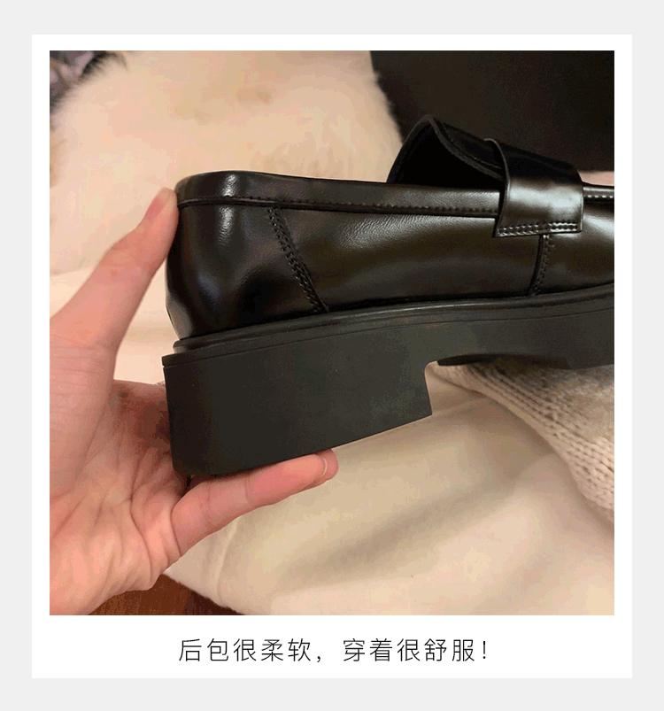 Rindslederversion~ Traubenmutter echtes Leder edle goldene Schnalle eckige runde Spitze britisches Stil faule dicke Absatz Slipper Damen kleine Lederschuhe