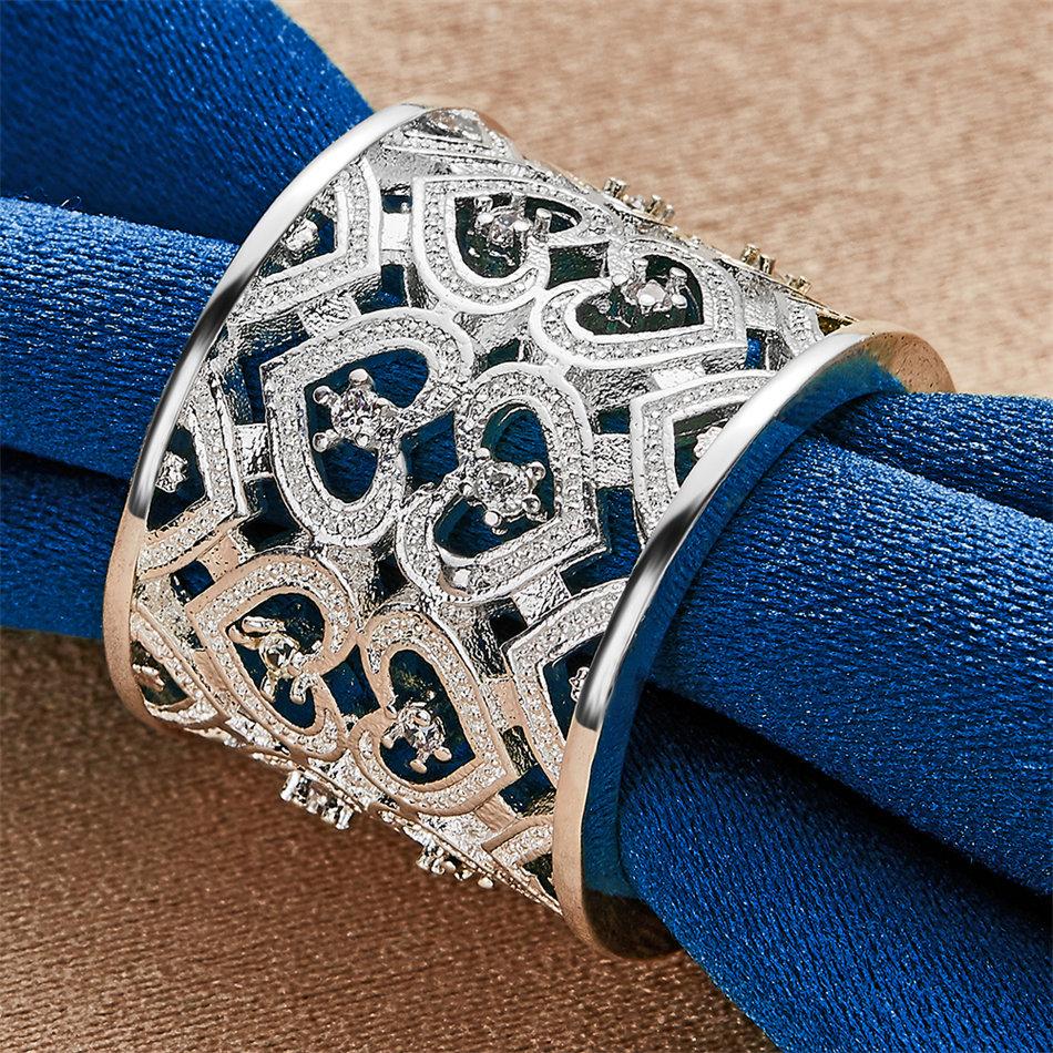 1 Piece of 925 Sterling Silver Exquisite Heart-shaped Hollow Ring with an Opening, Women's Wedding Jewelry Charm Accessory