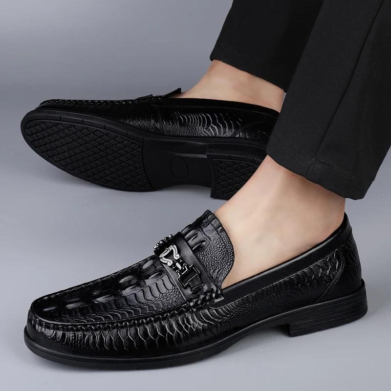 Fashion New Crocodile Pattern Summer Loafers Luxury Brand Slip on Flats Genuine Leather Dress Driving Moccasins Casual Leather Footwear