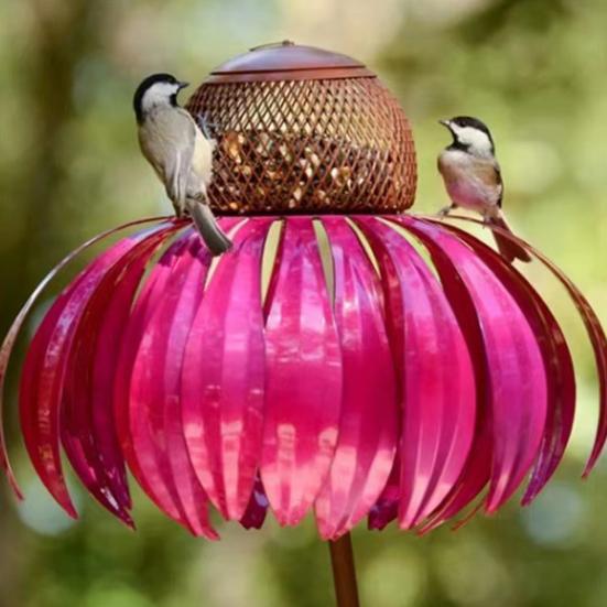 Bird Feeder, Painted Iron Bird Feeder with Petal-Top Grain Storage, Iron Art Design Bird Feeder for Hummingbirds And Finches Outdoor Garden Decoration