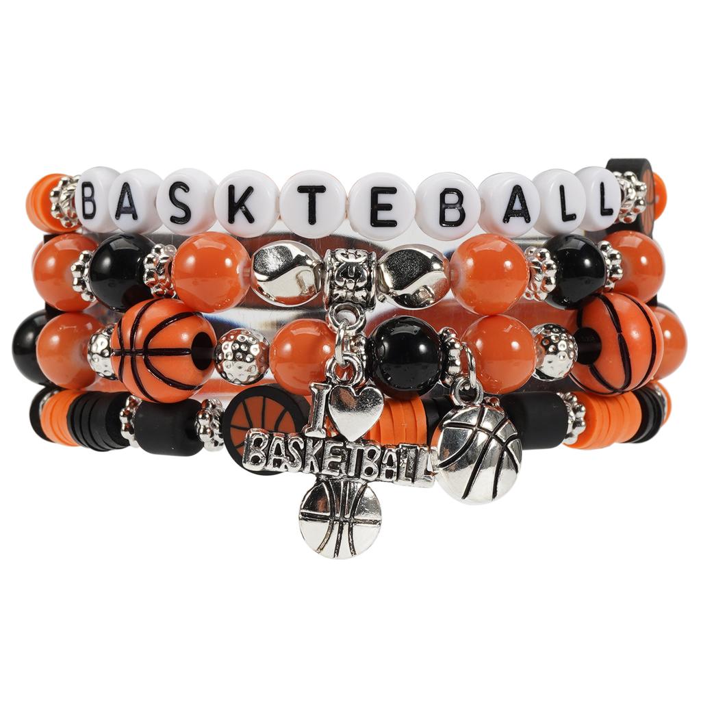 Basketball Football Game Day Bracelets for Women Stackable Heishi Beaded Stretch Bracelet