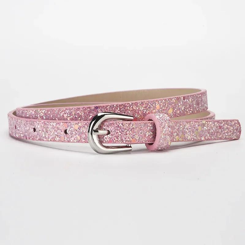 Beautiful Shiny Fish Scale Pattern Belts for Children 90cm Shimmering Powder PU Belts Girl Student Belts