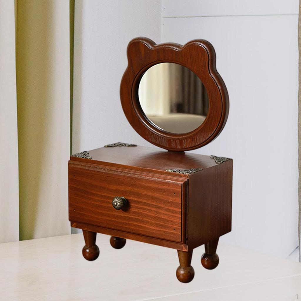 Tabletop Mirror Bathroom Shaving Countertop Wood Desk Makeup for Christmas