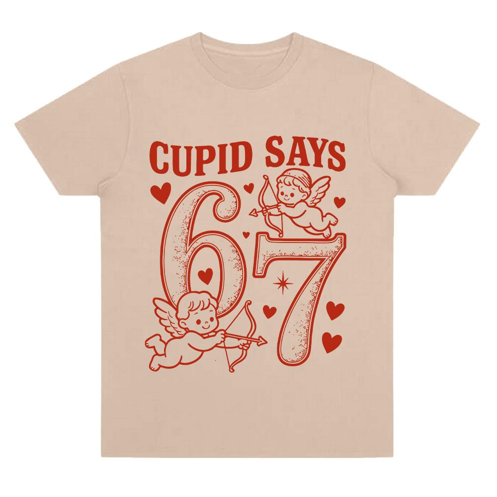Comfort Cotton Cupid Day 67 Love Graphic T-Shirt Funny 67 Valentines Day Tee Funny Number Meme Top Valentines Day Clothes Unisex