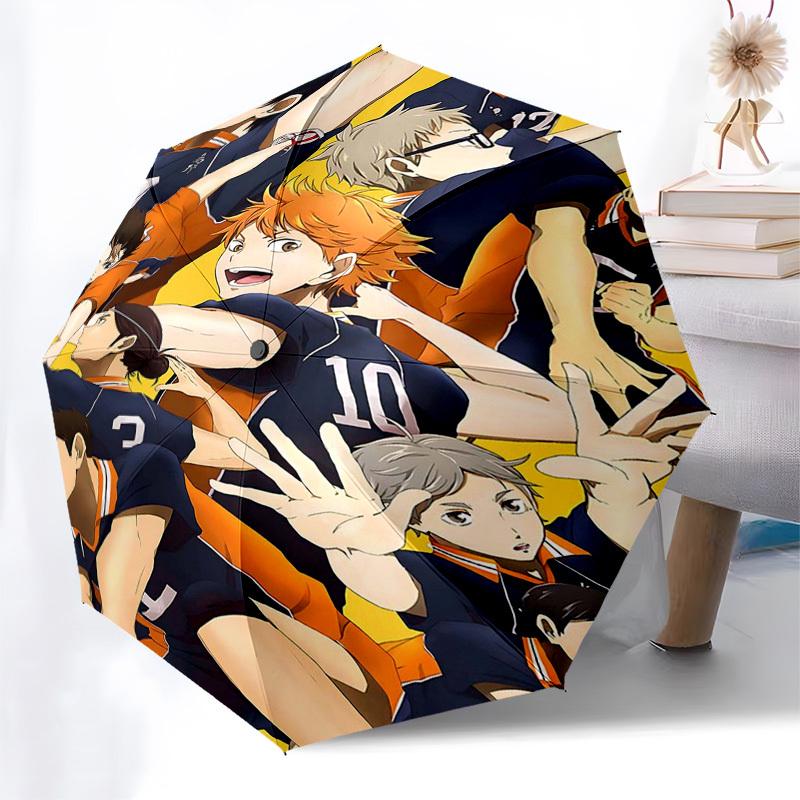 1pc Haikyuu!! Volleyball Team Umbrella - Automatic Opening & Closing, Portable 3-Fold Design, 8-Bone Iron Frame, Outdoor, Perfect Gift for Fans, Trave