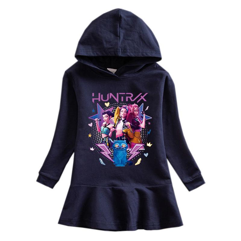 Girls Kpop Rumi Zoey Mira Hunters Printed Long Sleeves Hooded Dress