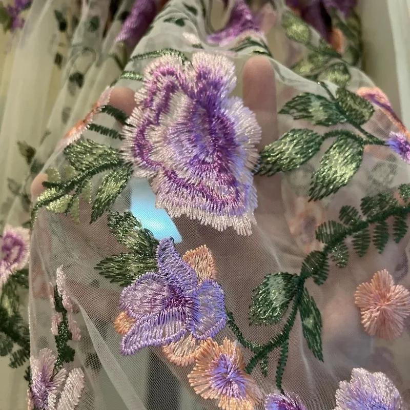 Luxury Country Embroidery Flower Lace Curtain for Kitchen Window Beaded Vintage Voile Farmhouse Triangle Small Curtain