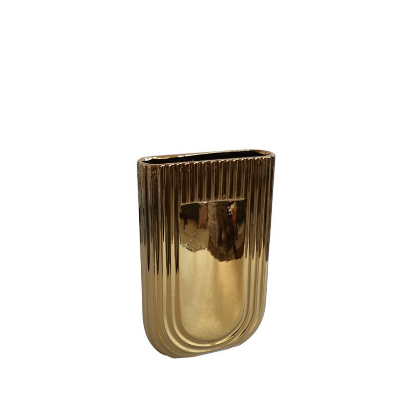 Роскошная Электрооцинкованная Золотая Серебряная Керамическая Ваза Современная Уникальной Формы Полосатая Керамическая Цветочная Ваза Декор для Обеденного Стола Ремесло