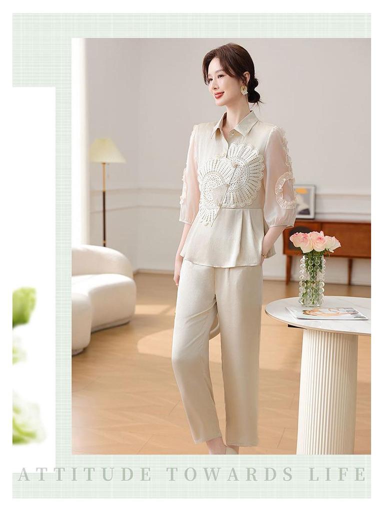 Summer 2025 Women's Chic Two-Piece Set: Casual Slimming Top and Pants