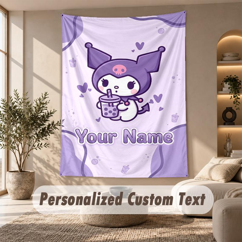 Tapestry Custom Name Text, Wall Hanging Tapestry Home Room DecorKuromi