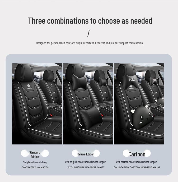 Universal Four-Season Car Seat Cushion Set – Five-Piece Linen & Ice Silk Full Coverage