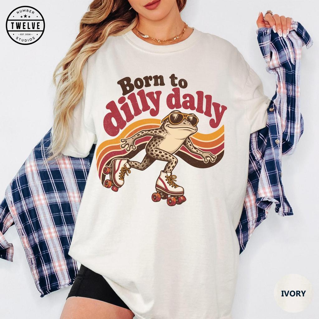 Comfort Colors® Roller Skating Frog Shirt, Born To Dilly Dally Tee, Retro Frog Lover Gift, Funny Vintage T-Shirt, Womens Tshirt, Skater Gift