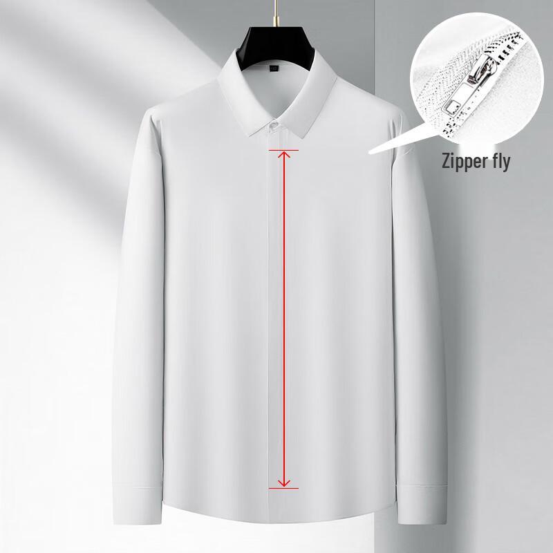 Dibinze Men's Plus Size Hidden Zipper Wrinkle-Free Long Sleeve Shirt