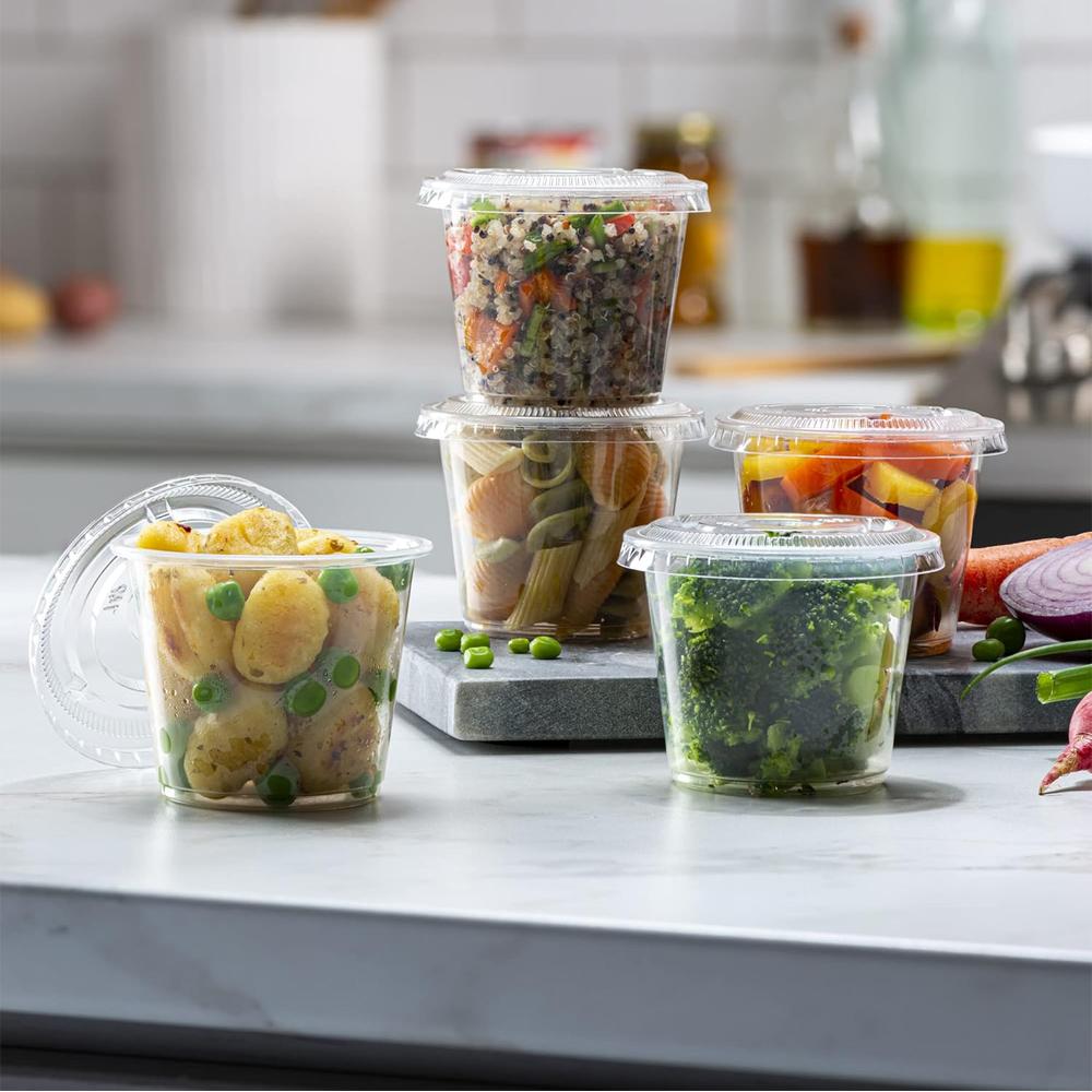 Clear Disposable Plastic Portion Cups With Lids, Small Mini Containers For Portion Controll, Jello Shots, Meal Prep, Sauce Cups