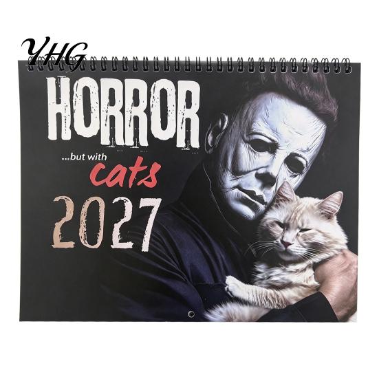 Wall Decoration for Studio 2027 Halloween Horror Movie & Cats Calendar, Creative Spiral Spooky Film Poster Bound Planner with Hanging Hole, Niche Fan