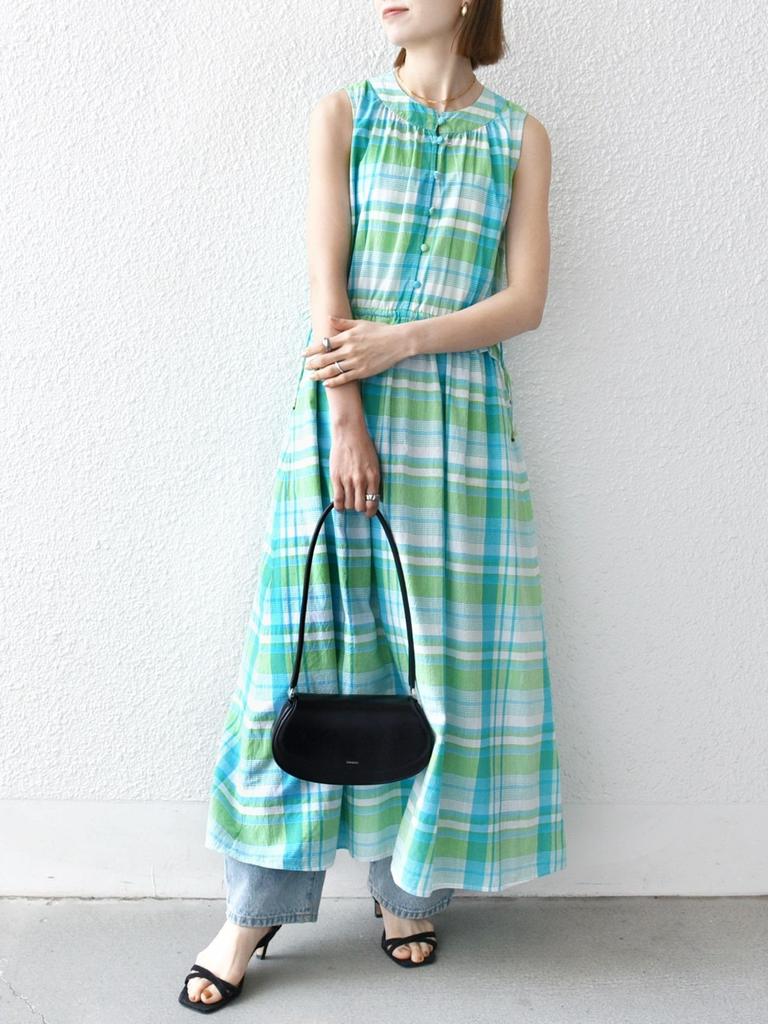 Ships Any Madras Check Sleeveless Dress, Machine Washable, 724510143, Light Green, One Size