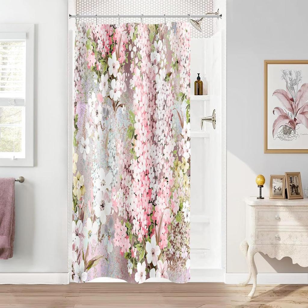 Purple Floral Shower Curtain,Colorful Flower Fabric Shower Curtain for Bathroom, Pretty Funky Watercolor Cloth Shower Curtain