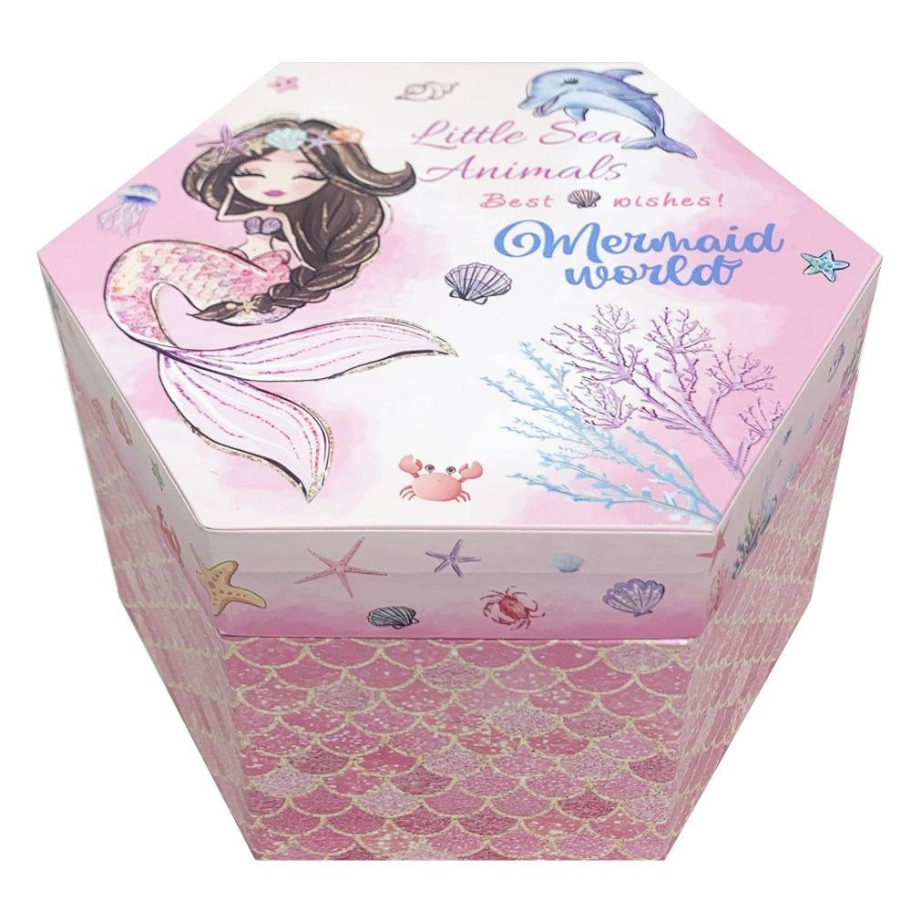 

With Mirror Hexagonal Music Box Cute Girls Storage Box Creative Ocean Princess Jewelry Box Kid рожевий