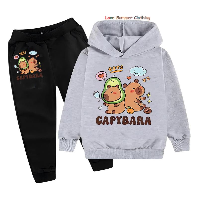 2-teiliges Mädchen Capybara Hoodie Jogginghosen Set Kinder Gemütliches Outfit Capybara Grafik Lässige Spielkleidung Maschinenwaschbar Alltag Sport Passendes Outfit für Jungen