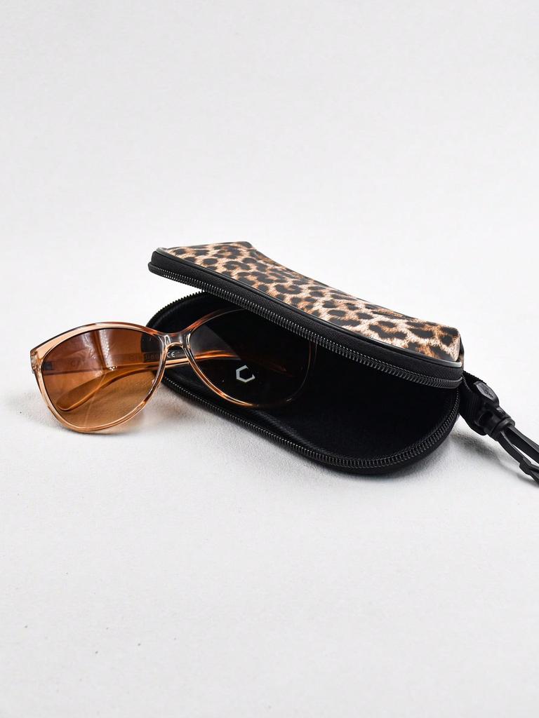 1 unidad Funda para Gafas con Cremallera y Estampado de Leopardo de Moda - Ligera, Impermeable de Caucho Cloropreno, Almacenamiento Multiusos