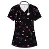 Nursing Uniform Woman Comfortable Dentist Vet V-Neck Short Sleeve Women Scrub Fashion Heart Pattern Print Clinical Uniform Woman