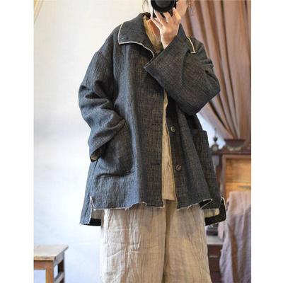 Woman Spring Chinese Style Single Breasted Coat Fashion Loose Long Sleeves Vintage Casual Coat