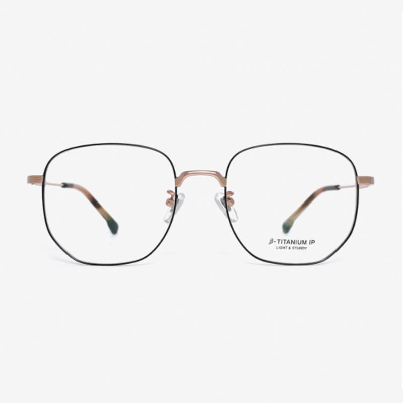 

aloeyewear [ALOXROUNZ] Oversized Square Beta Titanium Glasses Frame ARA8113 C2 Black/Gold NONE