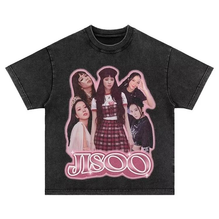

Jisoo Cotton Washed T-Shirt T Shirt 2026 Fashion Clothing Harajuku Unisex High Quality Clothes Cotton Tshirts for Fans Gifts XXL коричневий