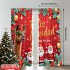 2pcs 2D Flat Printing Merry Christmas Scene Curtains Merry Christmas Llama Santa 100% Polyester Without Electricity Festive