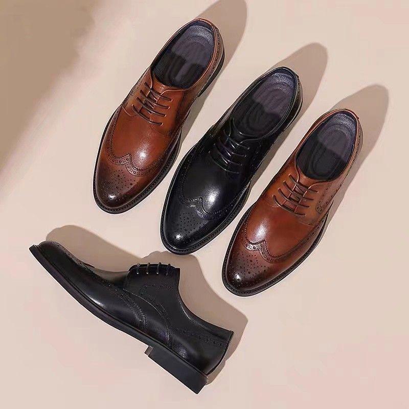 Men's British Style Height-Increasing Brogue Leather Shoes for Summer - Breathable, Formal, and Casual. Perfect for Groom or Wedding.