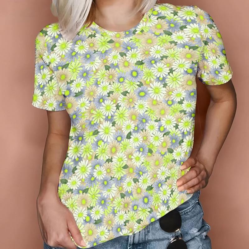 

Летняя футболка с 3D-принтом, женская футболка с короткими рукавами и цветочным принтом 6XL