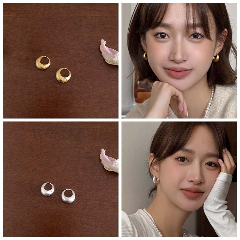 925 Silver Needle Golden Round Earrings Elegant Silver Ear Buckles Brilliant Circle Earrings  Daily