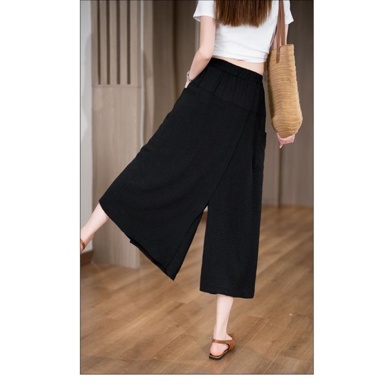 Women S Loose High Waist Split Wide Leg Culottes Thin Casual Pants For Summer Autumn