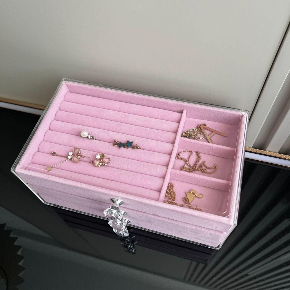 3-Tier Three Drawer Jewelry Box Transparent Earrings Jewelry Box Flannel Jewelry Box  Home