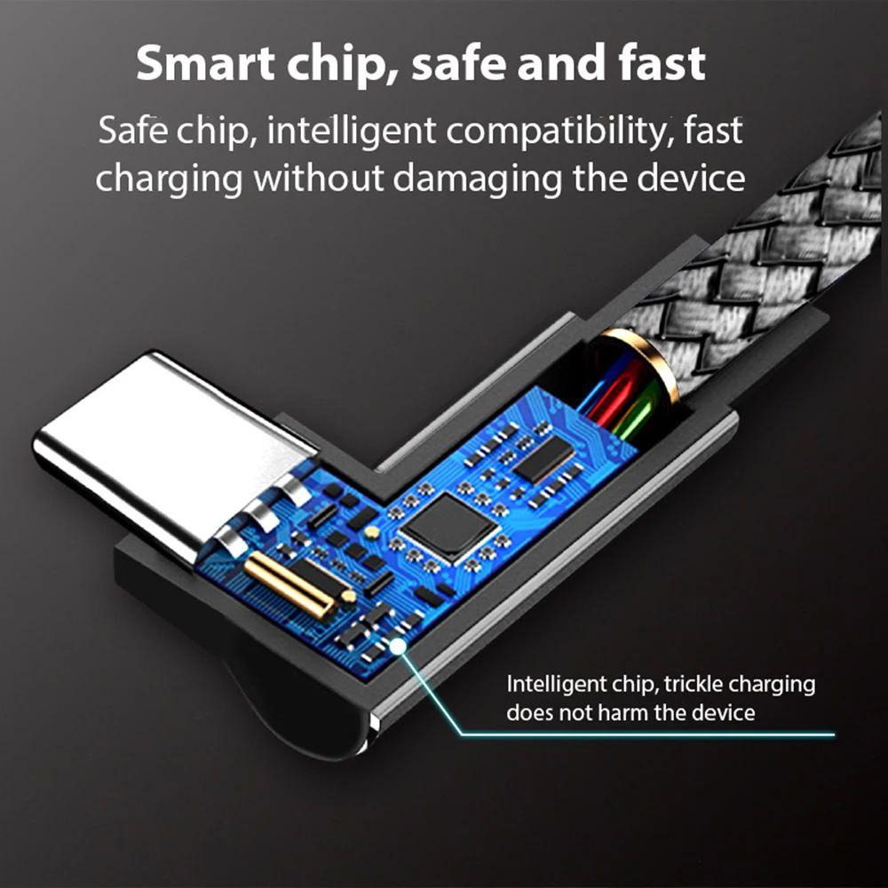 6A USB C Elbow Type C 120W Fast Charge Cable 3m 5m Phone Extend Charging Cable for Samsung Huawei Xiaomi Oppo Vivo VR Camera