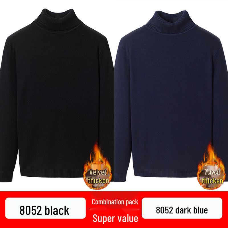 Men's Thickened Woolen High-Neck Sweater with Fleece Lining, Autumn/Winter Warm Base Layer, Rolled Collar Knitwear