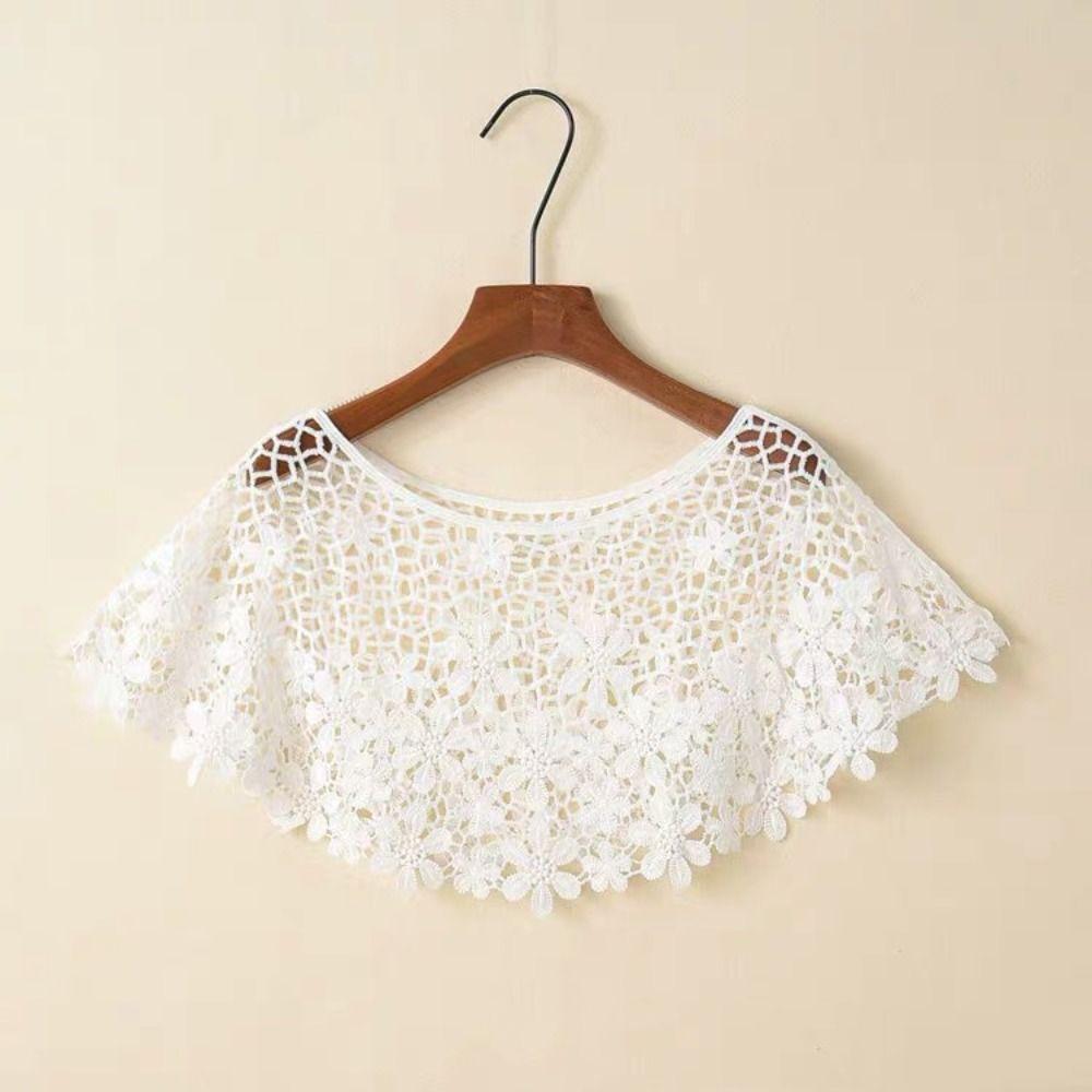 Cape Hollow Out Crochet Shawl White Knitted Scarves Retro Blouse Shoulders Fake Collar  Spring