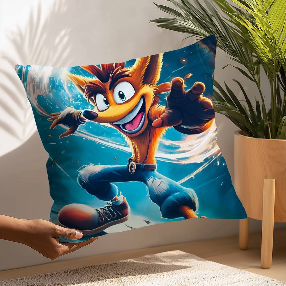 Cartoon Spiel Crashs Bandicoot Kissenbezug Plüschstoff Weicher Kissenbezug Beidseitig bedruckt Kissenbezug Haushaltsgeschenke
