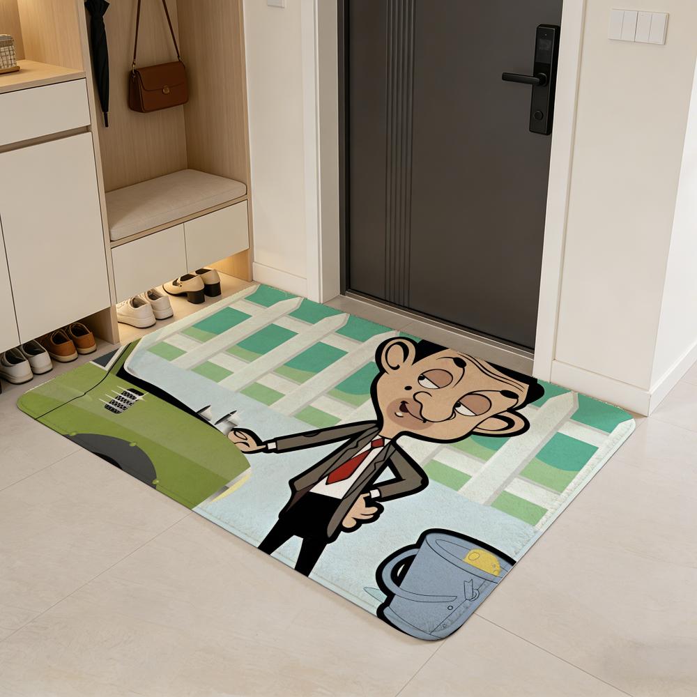 Character M-Mr. Bean Floor Mat Flannel Door Mat Non-Slip Absorbent Washable Indoor Home Rug