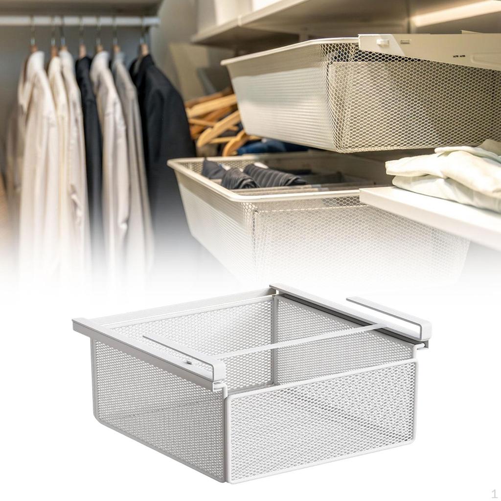 Extendable Storage Basket for under Shelves, Hanging Shelf Desks, Kitchen Tables, Bedroom